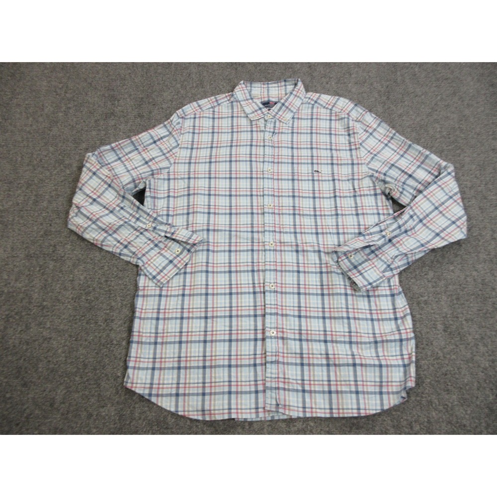 Vineyard Vines Whale Shirt Mens XL Blue Plaid Tucker Long Sleeve Button Front